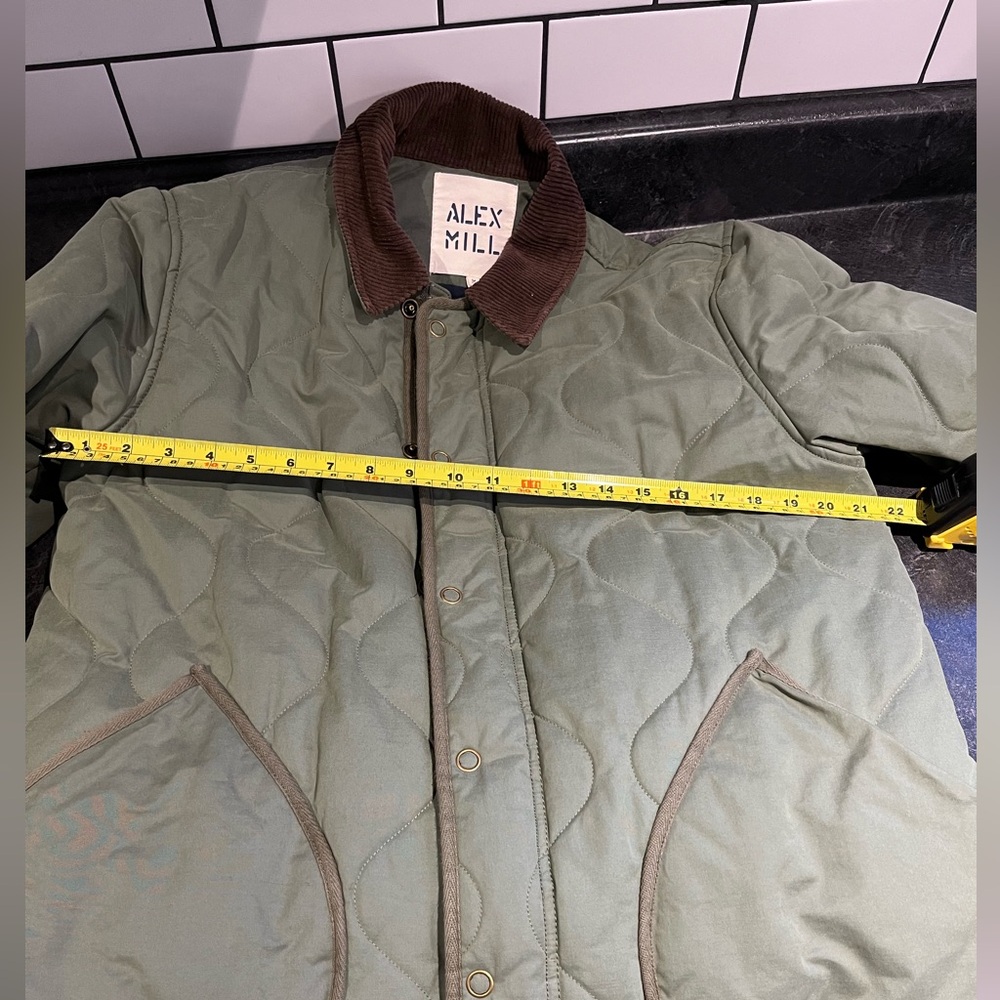 Alex Mill Quilted Utility Jacket in Olive Green with Brown Collar Size Medium - Picture 10 of 10